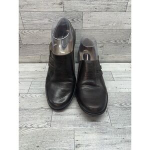 Clark's Artisan Womens Brown Leather Slip On Heels Elastic Stretch Sz 8.5M 73388